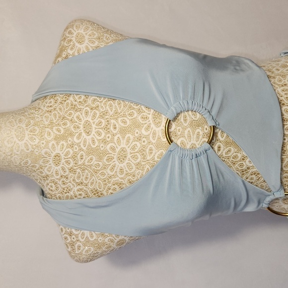 Pretty Little Thing Women's Baby Blue O Ring High Cut Tie Halter Swimsuit Size 6 - Picture 2 of 9